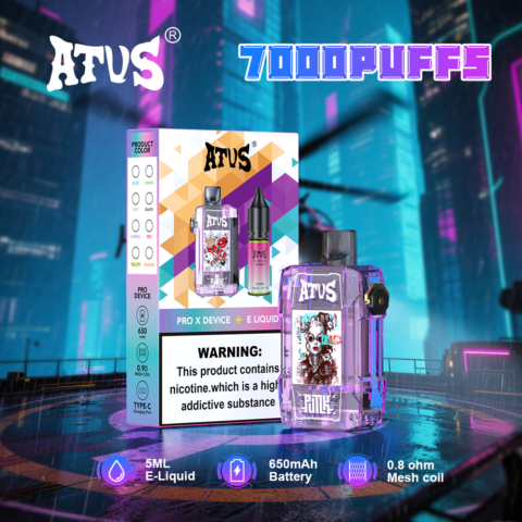 DE012 Sigaretta Elettronica Usa E Getta Puff 7000 Tiri con flusso d'aria ricaricabile e regolabile ATVS Vape