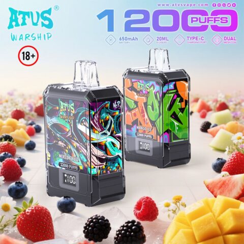 DE013A Sigaretta Elettronica Usa E Getta Puff 12000 Tiri con display LED ricaricabile e flusso d'aria regolabile ATVS Vape