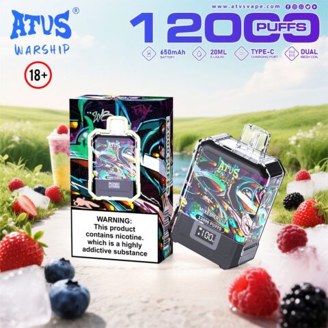 DE013A Sigaretta Elettronica Usa E Getta Puff 12000 Tiri con display LED ricaricabile e flusso d'aria regolabile ATVS Vape