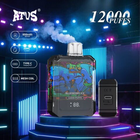 DE013A Sigaretta Elettronica Usa E Getta Puff 12000 Tiri con display LED ricaricabile e flusso d'aria regolabile ATVS Vape