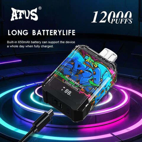 DE013A Sigaretta Elettronica Usa E Getta Puff 12000 Tiri con display LED ricaricabile e flusso d'aria regolabile ATVS Vape