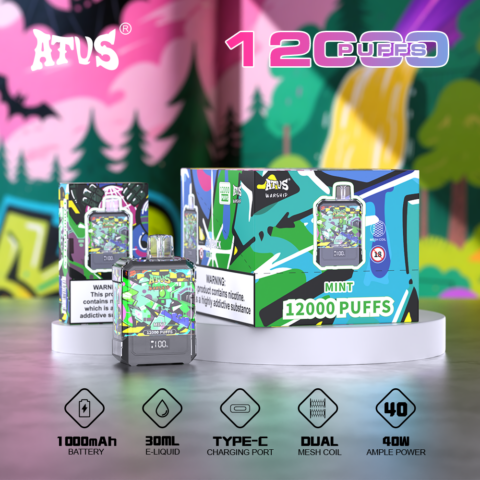 DE013A Sigaretta Elettronica Usa E Getta Puff 12000 Tiri con display LED ricaricabile e flusso d'aria regolabile ATVS Vape