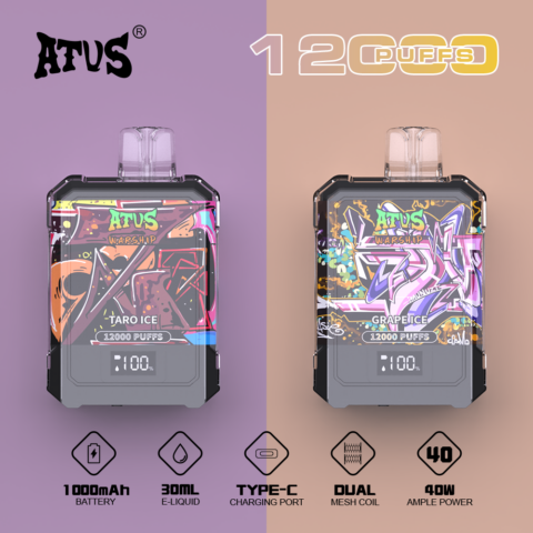 DE013A Sigaretta Elettronica Usa E Getta Puff 12000 Tiri con display LED ricaricabile e flusso d'aria regolabile ATVS Vape