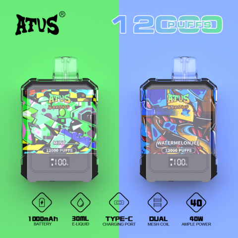 DE013A Sigaretta Elettronica Usa E Getta Puff 12000 Tiri con display LED ricaricabile e flusso d'aria regolabile ATVS Vape