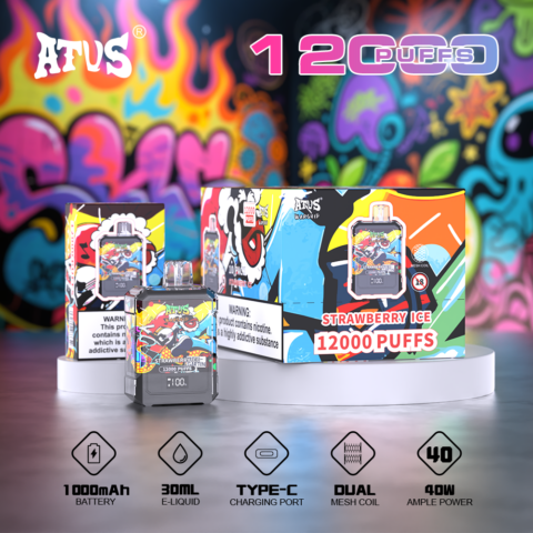 DE013A Sigaretta Elettronica Usa E Getta Puff 12000 Tiri con display LED ricaricabile e flusso d'aria regolabile ATVS Vape