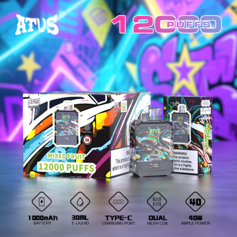 DE013A Sigaretta Elettronica Usa E Getta Puff 12000 Tiri con display LED ricaricabile e flusso d'aria regolabile ATVS Vape