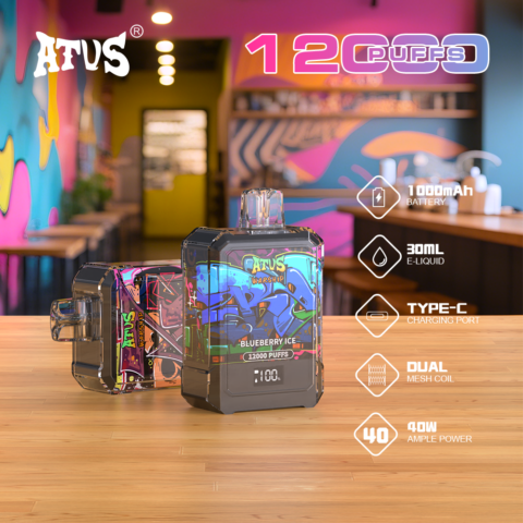 DE013A Sigaretta Elettronica Usa E Getta Puff 12000 Tiri con display LED ricaricabile e flusso d'aria regolabile ATVS Vape