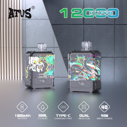 DE013A Sigaretta Elettronica Usa E Getta Puff 12000 Tiri con display LED ricaricabile e flusso d'aria regolabile ATVS Vape