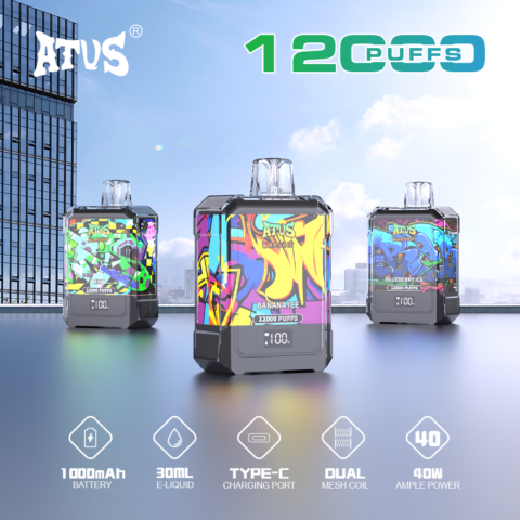 DE013A Sigaretta Elettronica Usa E Getta Puff 12000 Tiri con display LED ricaricabile e flusso d'aria regolabile ATVS Vape