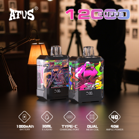 DE013A Sigaretta Elettronica Usa E Getta Puff 12000 Tiri con display LED ricaricabile e flusso d'aria regolabile ATVS Vape