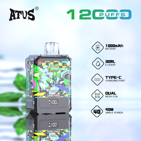 DE013A Sigaretta Elettronica Usa E Getta Puff 12000 Tiri con display LED ricaricabile e flusso d'aria regolabile ATVS Vape