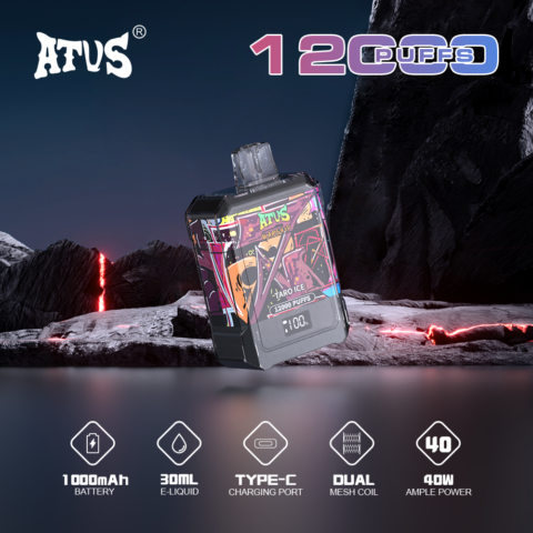 DE013A Sigaretta Elettronica Usa E Getta Puff 12000 Tiri con display LED ricaricabile e flusso d'aria regolabile ATVS Vape