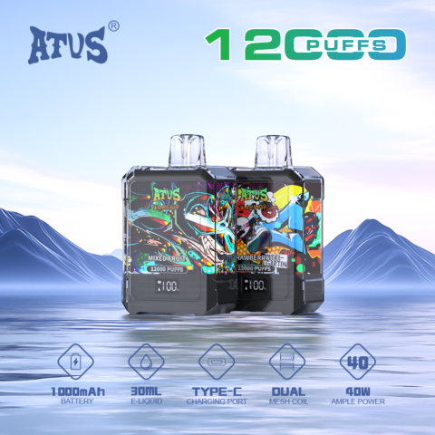 DE013A Sigaretta Elettronica Usa E Getta Puff 12000 Tiri con display LED ricaricabile e flusso d'aria regolabile ATVS Vape