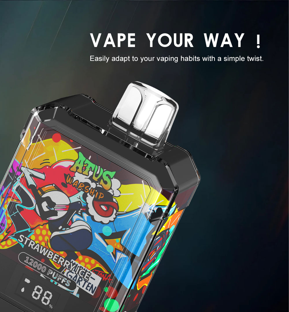 DE013A Sigaretta Elettronica Usa E Getta Puff 12000 Tiri con display LED ricaricabile e flusso d'aria regolabile ATVS Vape
