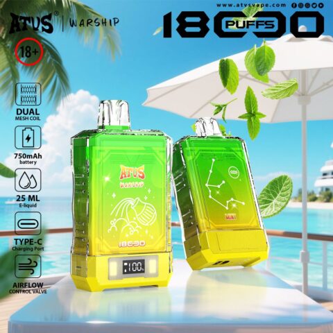 DE015 Sigaretta Elettronica Usa E Getta Puff 18000 Tiri con display LED ricaricabile e flusso d'aria regolabile ATVS Vape