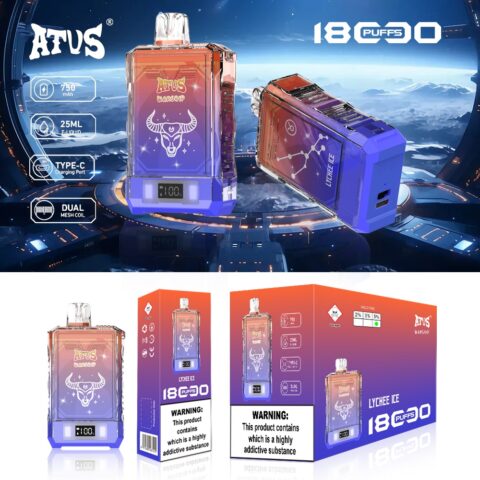 DE015 Sigaretta Elettronica Usa E Getta Puff 18000 Tiri con display LED ricaricabile e flusso d'aria regolabile ATVS Vape