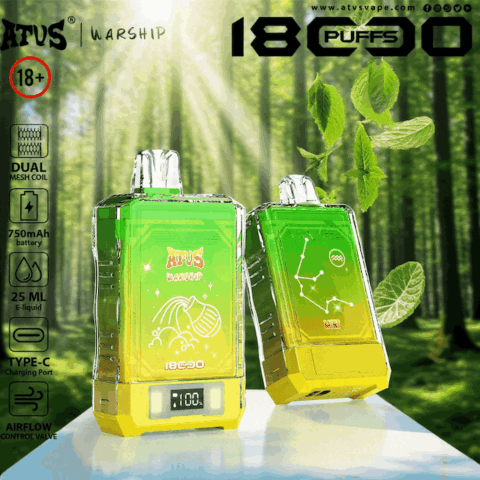 DE015 Sigaretta Elettronica Usa E Getta Puff 18000 Tiri con display LED ricaricabile e flusso d'aria regolabile ATVS Vape