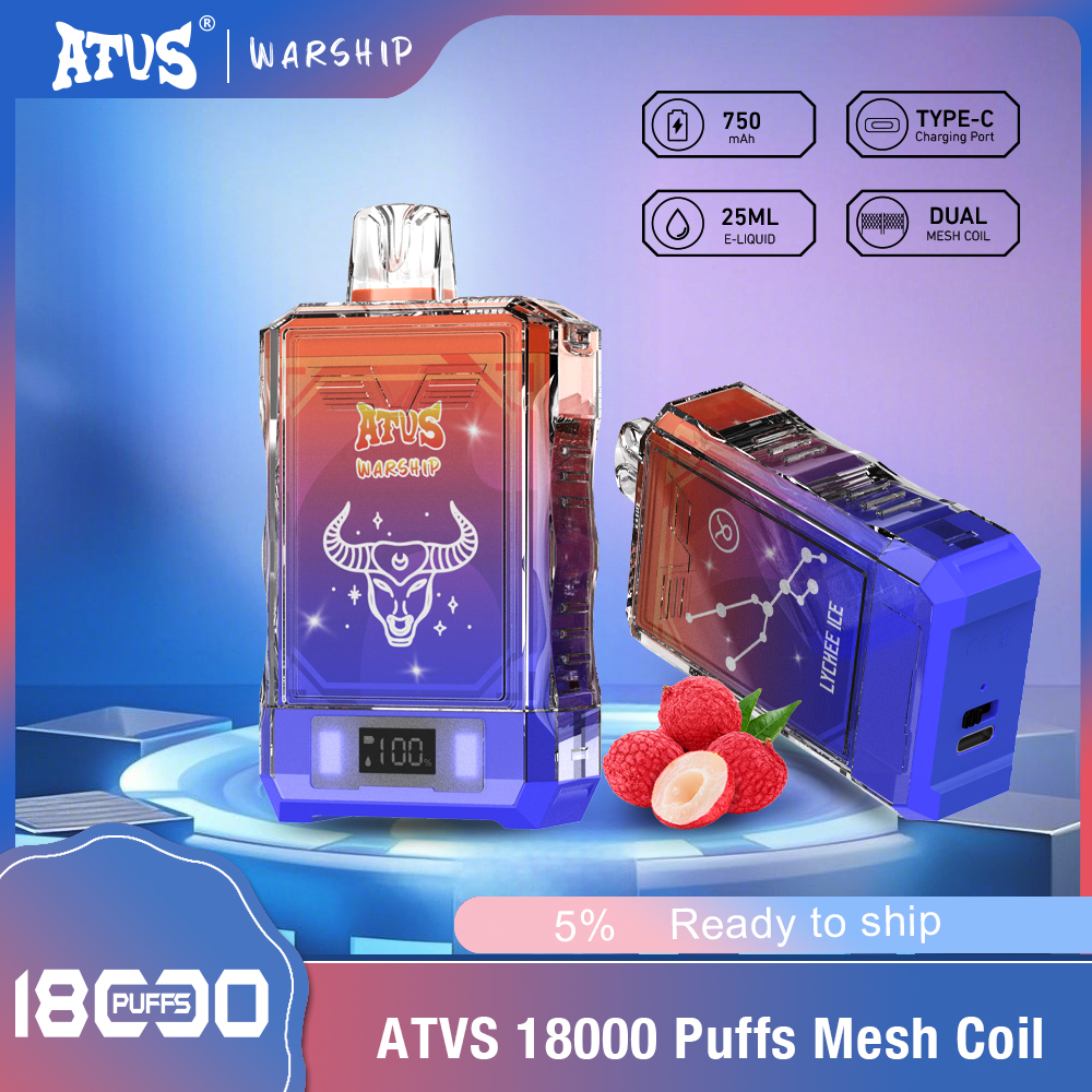 DE015 Sigaretta Elettronica Usa E Getta Puff 18000 Tiri con display LED ricaricabile e flusso d'aria regolabile ATVS Vape