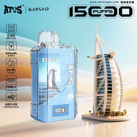 DE017 Sigaretta Elettronica Usa E Getta Puff 15000 Tiri con display LED ricaricabile e flusso d'aria regolabile ATVS Vape
