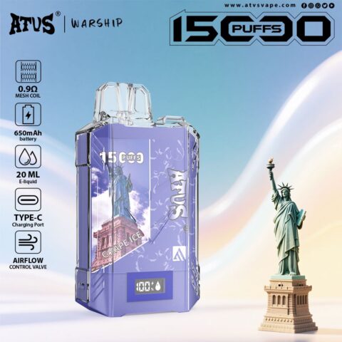 DE017 Sigaretta Elettronica Usa E Getta Puff 15000 Tiri con display LED ricaricabile e flusso d'aria regolabile ATVS Vape