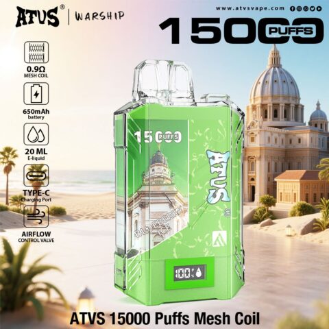 DE017 Sigaretta Elettronica Usa E Getta Puff 15000 Tiri con display LED ricaricabile e flusso d'aria regolabile ATVS Vape