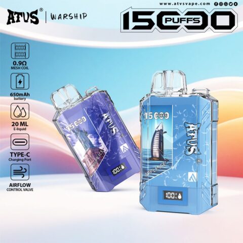 DE017 Sigaretta Elettronica Usa E Getta Puff 15000 Tiri con display LED ricaricabile e flusso d'aria regolabile ATVS Vape