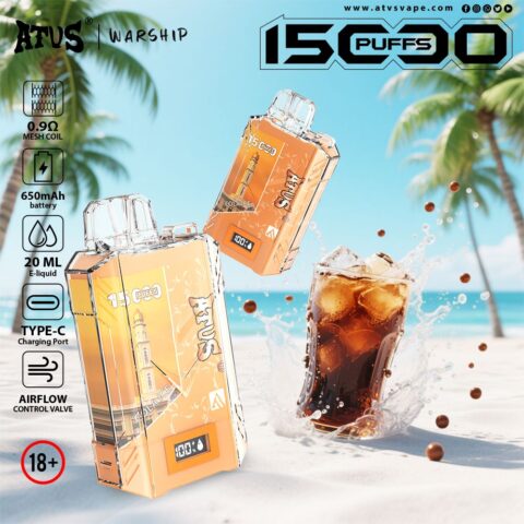 DE017 Sigaretta Elettronica Usa E Getta Puff 15000 Tiri con display LED ricaricabile e flusso d'aria regolabile ATVS Vape