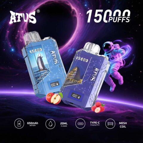 DE017 Sigaretta Elettronica Usa E Getta Puff 15000 Tiri con display LED ricaricabile e flusso d'aria regolabile ATVS Vape
