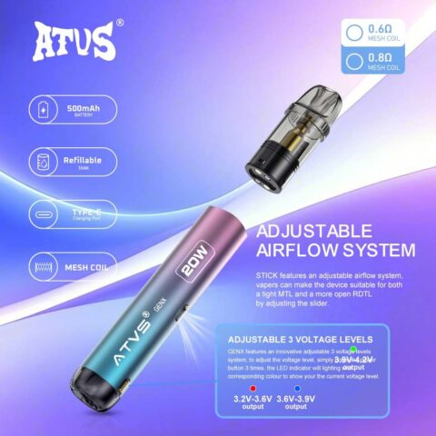 DE020 Dispositivo di sistema Pod Kit preriempito con flusso daria regolabile MTL RDL ATVS Vape