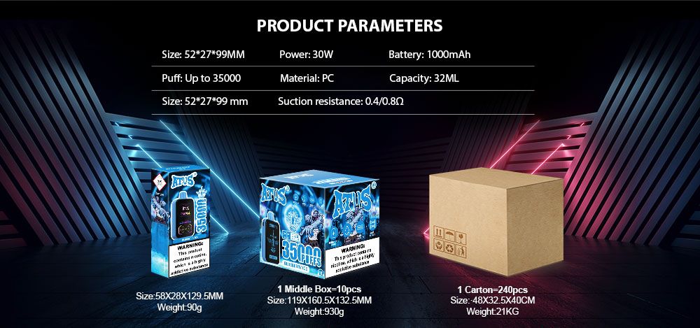 DE022 Sigaretta Elettronica Usa E Getta Puff 35000 Tiri con schermo intero ricaricabile e flusso d'aria regolabile ATVS Vape
