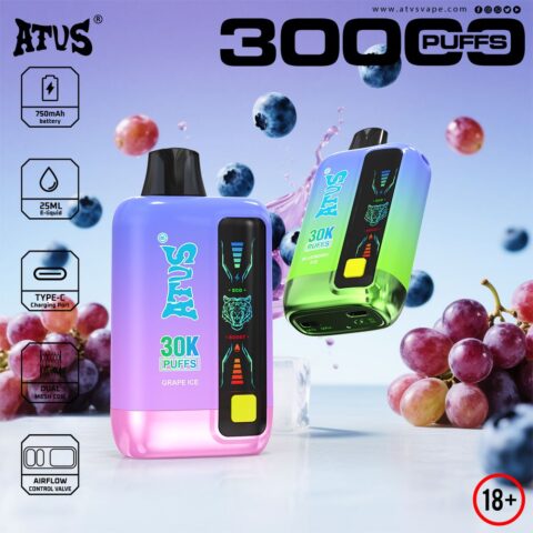 DE026 30000 Puffs Vape monouso con schermo LED e flusso d'aria regolabile ATVS Vape