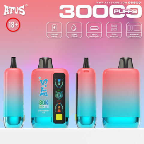 DE026 30000 Puffs Vape monouso con schermo LED e flusso d'aria regolabile ATVS Vape