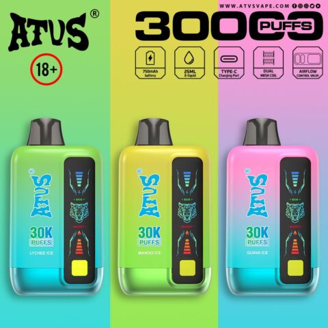 DE026 30000 Puffs Vape monouso con schermo LED e flusso d'aria regolabile ATVS Vape