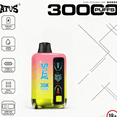 DE026 30000 Puffs Vape monouso con schermo LED e flusso d'aria regolabile ATVS Vape