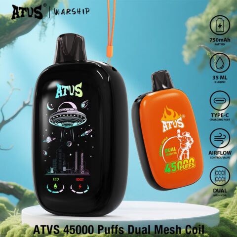 DE027 Sigaretta Elettronica Usa E Getta Puff 45000 Tiri con schermo intero ricaricabile e flusso daria regolabile ATVS Vape
